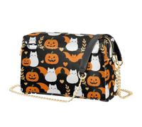 JUNZAN Mini sac à main à bandoulière résistant à l'eau avec poches zippées | Sac à bandoulière robuste cousu pour femme Citrouille Chat blanc