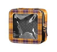 junzan Orange Navy Plaid Clair Mini Trousse de Maquillage Cuir Trousse de Toilette Maquillage Sac Organisateur pour Voyage, Orange Navy Plaid, 5.1 x 2.2 x 4.7 pouces, Coloré, Orange Navy Plaid, 5.1 x