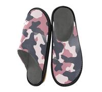 JUNZAN Pantoufles camouflage en mousse à mémoire de forme pour homme et femme, pantoufles pour chambre à coucher, intérieur gris foncé, rose, Gris foncé et rose, 9-10 Women/10-11 Men