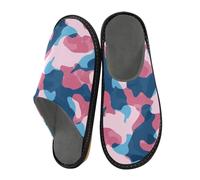 JUNZAN Pantoufles en mousse à mémoire de forme camouflage rose bleu pour femmes hommes pantoufles maison pantoufles pour chambre à coucher intérieur, Camouflage Rose Bleu, 6.5-7 Women/7.5-8 Men