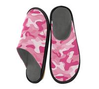 JUNZAN Pantoufles en mousse à mémoire de forme camouflage rose pour femmes hommes pantoufles d'intérieur pour chambre à coucher, Rose camouflage, 6.5-7 Women/7.5-8 Men