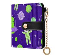 JUNZAN Petit portefeuille à poche avant avec porte-clés | Rangement sécurisé pour les excursions à la plage pour les amoureux minimalistes des extraterrestres de l'espace