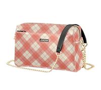 JUNZAN Petit sac à bandoulière pour femme en cuir végétalien, sac à main vichy avec fermeture éclair, rose corail