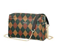 junzan Petit sac à bandoulière vichy pour femme, sac à main en cuir végétalien, sac à main imperméable pour voyage, vert et marron