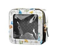 junzan Petite trousse de maquillage transparente pour femme Motif fleurs des champs, Herbes de fleurs des champs, 5.1 x 2.2 x 4.7 inches, Coloré