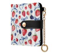 JUNZAN Portefeuille fin à deux volets avec porte-clés pour femme | Durable Metal Hardware Shopping quotidien pour étudiants universitaires fruits d'été bleus fraise