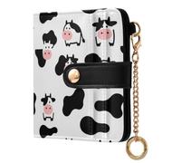 JUNZAN Portefeuille fin à deux volets avec porte-clés pour femme | Rangement sécurisé des articles pour les voyageurs Motif vache Noir/blanc