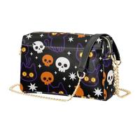 JUNZAN Sac à bandoulière compact pour femme avec poche avant pour petit | Sac à bandoulière robuste cousu pour femme, sac à main pour w nd, sortie décontractée, tête de mort de chat noir