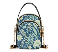 JUNZAN Sac à bandoulière matelassé pour femme pour smartphone | Sac à main multi-poches à fermeture éclair Motif floral botanique Bleu