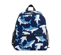 JUNZAN Sac à dos pour enfant bleu marine avec requins marteaux pour garçons et filles, sac à dos préscolaire pour petits enfants de 3 à 8 ans