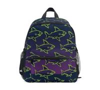 JUNZAN Sac à dos pour enfant motif requins de dessin animé bleu pour garçons et filles, sac à dos préscolaire, petit sac à livres pour enfants âgés de 3 à 8 ans