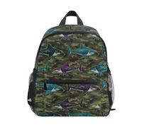 JUNZAN Sac à dos pour enfant motif requins de dessin animé camouflage pour garçons et filles, sac à dos préscolaire, petit sac à livres pour enfants âgés de 3 à 8 ans