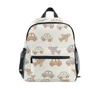 JUNZAN Sac à dos pour tout-petits - Motif voitures et avions - Pour garçons et filles - Sac à dos préscolaire - Petit sac à dos pour enfants de 3 à 8 ans - Beige