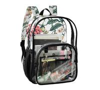 JUNZAN Sac à dos transparent à motif floral coloré pour filles et femmes, sac à dos transparent de 40 cm pour l'école