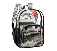 JUNZAN Sac à dos transparent avec fleurs de romarin pour filles et femmes, sac à dos transparent de 40 cm pour l'école