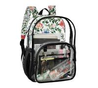 JUNZAN Sac à dos transparent avec fleurs et feuilles pour filles et femmes, sac à dos transparent de 40 cm pour l'école