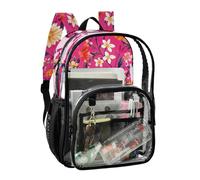 JUNZAN Sac à dos transparent avec fleurs rose vif pour filles et femmes, sac à dos transparent de 40 cm pour l'école