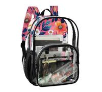 JUNZAN Sac à dos transparent avec fleurs rose vif pour filles et femmes, sac à dos transparent de 40 cm pour l'école