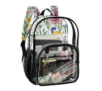 JUNZAN Sac à dos transparent coloré avec fleurs de printemps pour filles et femmes, sac à dos transparent de 40 cm pour l'école
