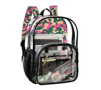 JUNZAN Sac à dos transparent pour filles et femmes, motif camouflage armée, 40 cm, transparent