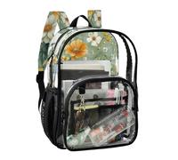 JUNZAN Sac à dos transparent pour filles et femmes - Motif fleurs de pensée - 40 cm - Vert