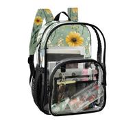 JUNZAN Sac à dos transparent pour filles et femmes, motif fleurs de pensée, sac à dos transparent de 40 cm, sac à dos transparent pour l'école