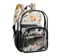 JUNZAN Sac à dos transparent vintage avec fleurs beiges pour filles et femmes, sac à dos transparent de 40 cm pour l'école
