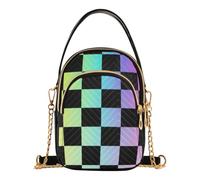 JUNZAN Sac à main multi-poches avec sangle de chaîne amovible | Peut contenir jusqu'à 6,8 pouces smartphones sac de voyage court voyage damier damier arc-en-ciel