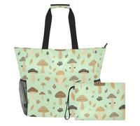 JUNZAN Sac fourre-tout de plage multi-poches poches latérales en maille | Sac de plage léger tissé résistant à l'eau pour faire du shopping quotidien, forêts de champignons sauvages
