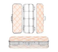 JUNZAN Tangerine Vichy Boîte à crayons transparente 2 couches Étui rigide pour papeterie avec couvercle hermétique Motif écossais floral