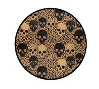 JUNZAN Tapis circulaire lavable absorbant l'eau avec fond antidérapant | Tapis de sol rond de 91,4 cm - Taille unique - Motif tête de mort et léopard