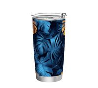 JUNZAN Tropical Monstera Gobelet à café isotherme en acier inoxydable avec couvercle et paille 325 ml