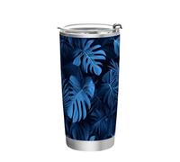 JUNZAN Tropical Monstera Gobelet à café isotherme en acier inoxydable avec couvercle et paille 591 ml