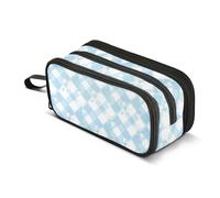 JUNZAN Trousse à crayons à motif vichy esthétique pour femmes et hommes - Pour l'école, le bureau, l'université, les fournitures de papeterie, bleu poudré