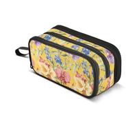 JUNZAN Trousse à crayons esthétique avec fleurs de pensée jaune - Pour femme et homme - Pour l'école, le bureau, l'université