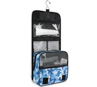 junzan Trousse de toilette à suspendre camouflage bleu pour homme et femme - Trousse de maquillage de voyage avec crochet - Organiseur de maquillage familial, Camouflage royal, 18.5"(Unfold) x 9" W x