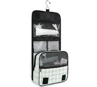 junzan Trousse de toilette à suspendre pour femmes et hommes, trousse de maquillage de voyage à carreaux avec crochet, organiseur de maquillage familial, vert écume de mer, Vert écume de mer 02, 18.5