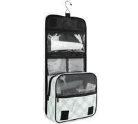 junzan Trousse de toilette à suspendre pour femmes et hommes, trousse de maquillage de voyage vichy avec crochet, organiseur de maquillage familial, vert écume de mer, vert écume, 18.5"(Unfold) x 9" W