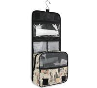 junzan Trousse de toilette à suspendre pour homme et femme - Texture journal vintage - Trousse de maquillage de voyage avec crochet - Organiseur de maquillage familial, Texture journal vintage, 18.5