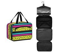 JUNZAN Trousse de toilette de voyage à suspendre avec crochet pour femme Motif rayures fluo Memphis, Neon Memphis, 12.6" x 9" x 5.7", Coloré