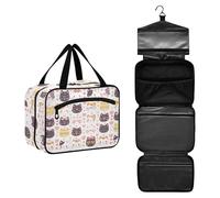 JUNZAN Trousse de toilette de voyage à suspendre avec crochet pour femme Motif visages de chats amusants, Visages de chats amusants, 12.6" x 9" x 5.7", Coloré