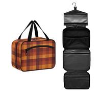 JUNZAN Trousse de toilette de voyage à suspendre en forme de grille de buffle pour femmes avec crochet organisateur de maquillage, Grille Buffalo, 10.8" x 8" x 5.5", Coloré