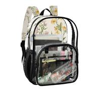 JUNZAN Wildflorals Sac à dos transparent beige pour filles et femmes Sac à dos transparent de 40 cm pour l'école