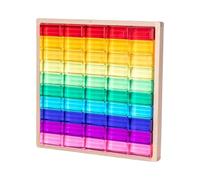 JunZheHub 50 Pièces Jeu Blocs de Construction Ensemble Pierres Cubes Empilables Acrylique Coffret Bois Jouet d'Apprentissage Fonction Convient aux