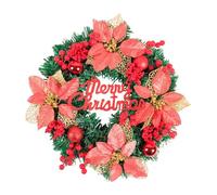 JunZheHub Couronne de Noël Porte Ornement Guirlande Fleur Poinsettia Artificielle Baies Boule Matériau PP Décoration Suspendue Convient pour Fête Bureau Hôtel C, Red 40cmx8cm