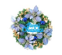 JunZheHub Couronne de Noël Porte Ornement Guirlande Fleur Poinsettia Artificielle Baies Boule Matériau PP Décoration Suspendue Convient pour Fête Bureau Hôtel C, Bleu 30cmx8cm