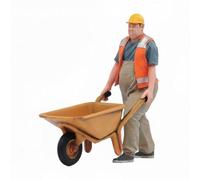 JunZheHub Figurine de Chantier Ouvrier Accessoire Miniature Modèle Résine Statique Scène Réaliste pour Collection Maquette, Ouvrier Du Bâtiment Avec Brouette