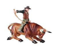 JunZheHub Figurine de Vache de Ferme Cowboy avec Figurine de Taureau Modèle de Ferme de Simulation de Jeu de Rôle pour La Mise En Page Du Modèle de Construction, Attaque de taureau orange