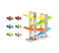 JunZheHub Jeu de Rampe pour Voitures de Course, Voiture Jouet avec Rampe En Bois, Développement de La Motricité Fine, Jouets de Course, 4 pistes