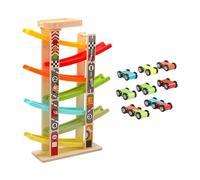 JunZheHub Jeu de Rampe pour Voitures de Course, Voiture Jouet avec Rampe En Bois, Développement de La Motricité Fine, Jouets de Course, 7 Piste et stationnement